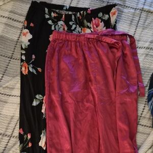Floral Maxi Skirt and Pink Satin Skirt